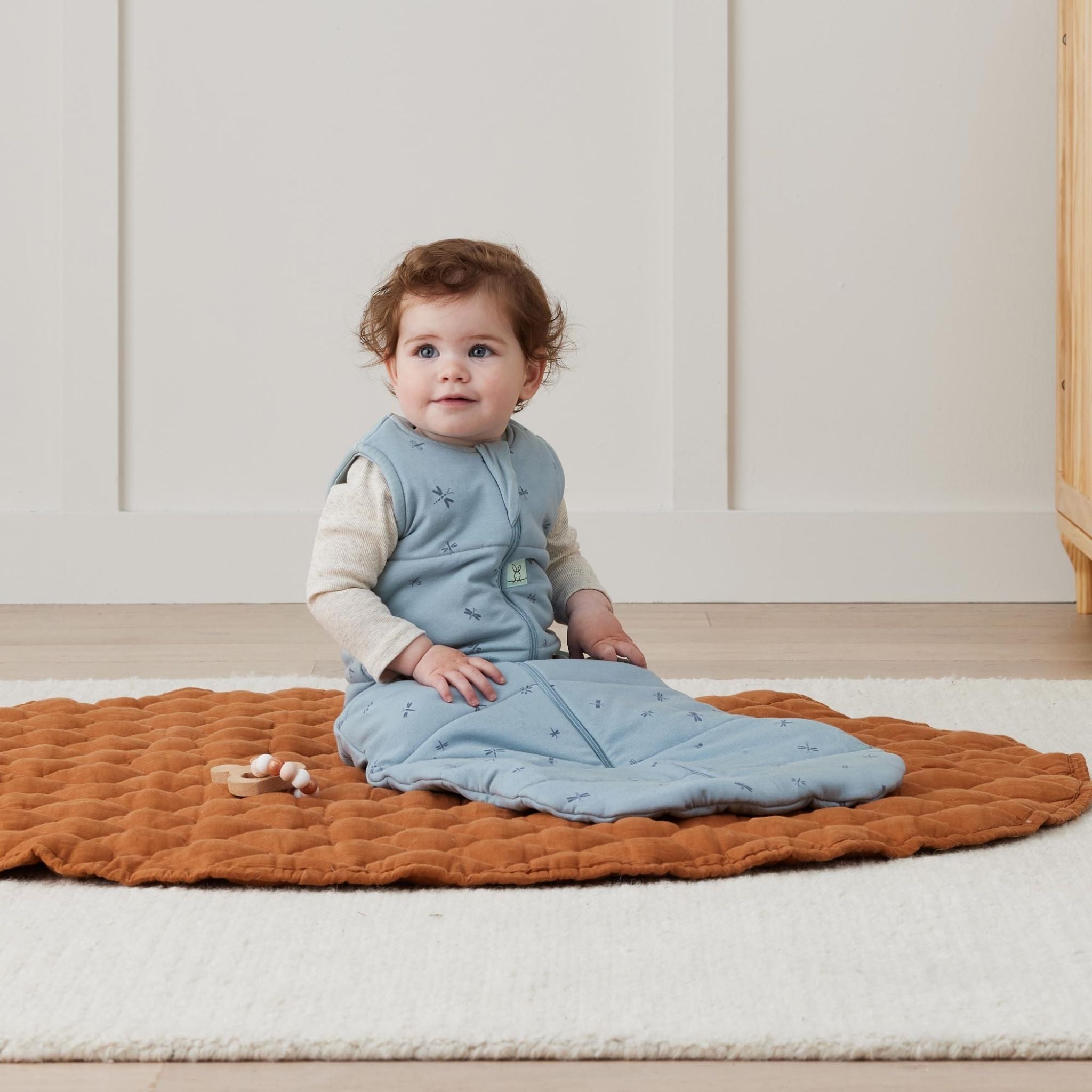 <冬向け>Jersey Sleeping Bag 2.5TOG ジャージースリーピングバッグ(3ヶ月~/寝返りやお座りができるベビー&キッズ用スリーパー)ドラゴンフライズ 着用